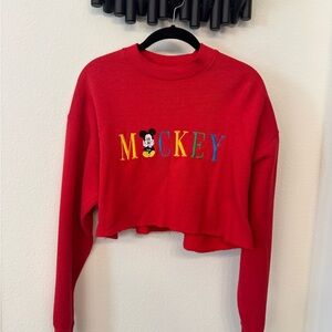 Red Mickey Mouse Cropped Sweatshirt